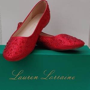 Lauren Lorraine Red Bret Rhinestone Flats